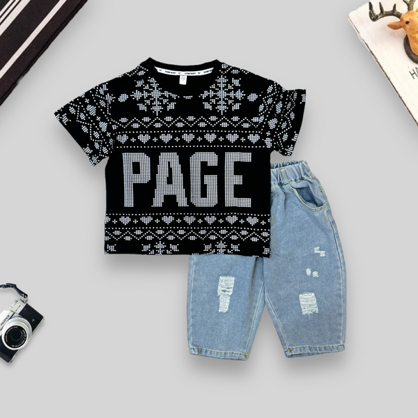 Boys All Over Printed T-Shirt And Rugged Shorts Set