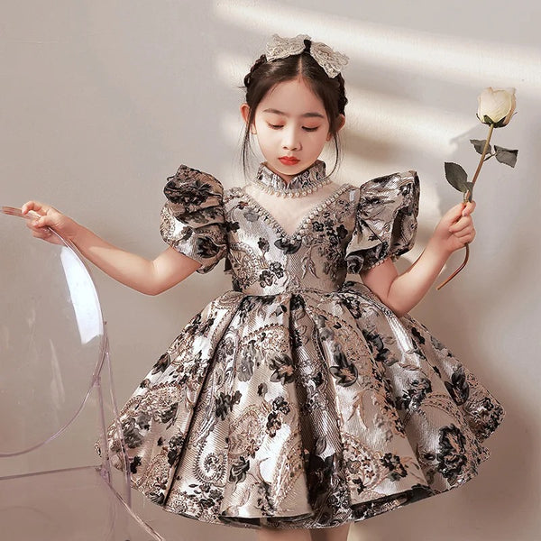 Girls Vintage Party Wear Dress With Pearl Detail