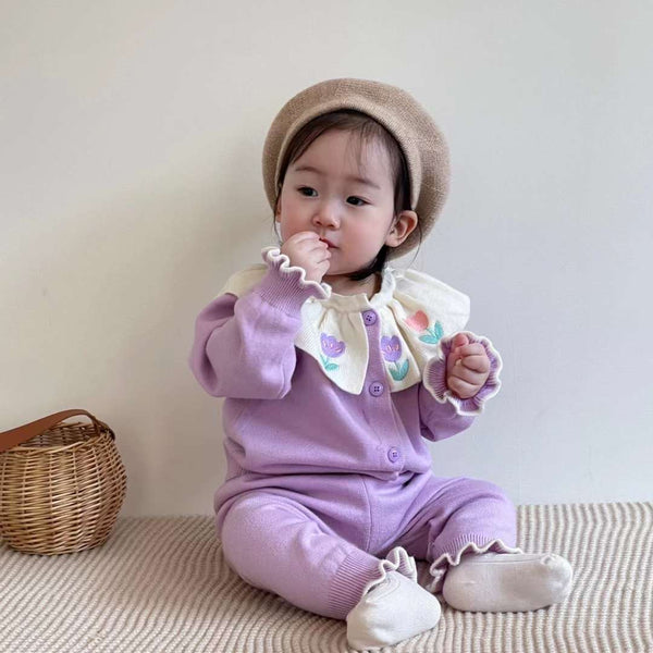 Baby Girl Spread Collar Top And Pants 2 Pcs Set