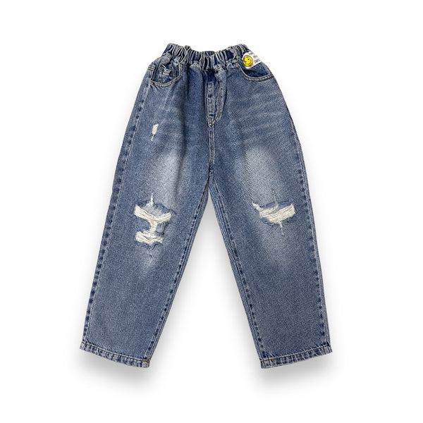 Boys Blue Rugged Loose Fit Jeans