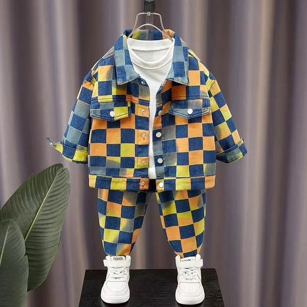 Boys Checkered Denim Co-ord Set