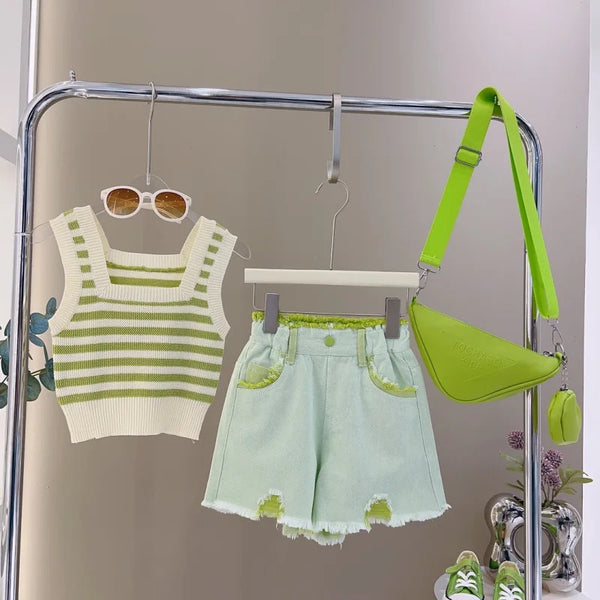 Girls Camisole Top And Rugged Shorts 2 Pcs Set