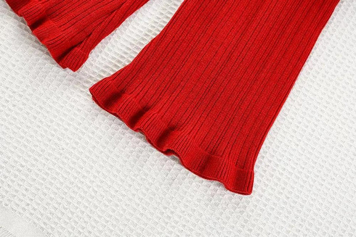 Girls Cherry Red Knit Co-ord Set with Peter Pan Collar TrendyKid