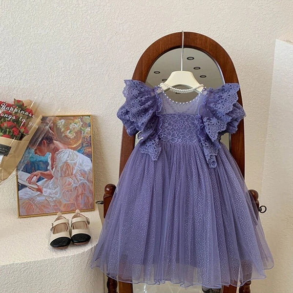 Girls Purple Lace Frill Dress