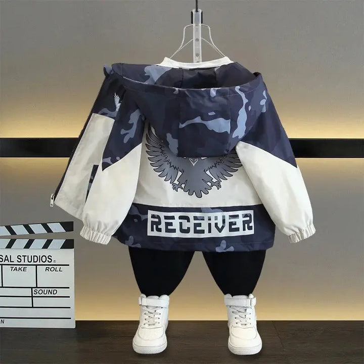 Boys Grey Color-Blocked Camouflage Jacket TrendyKid