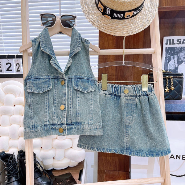 Girls Halter Denim Co-ord Set