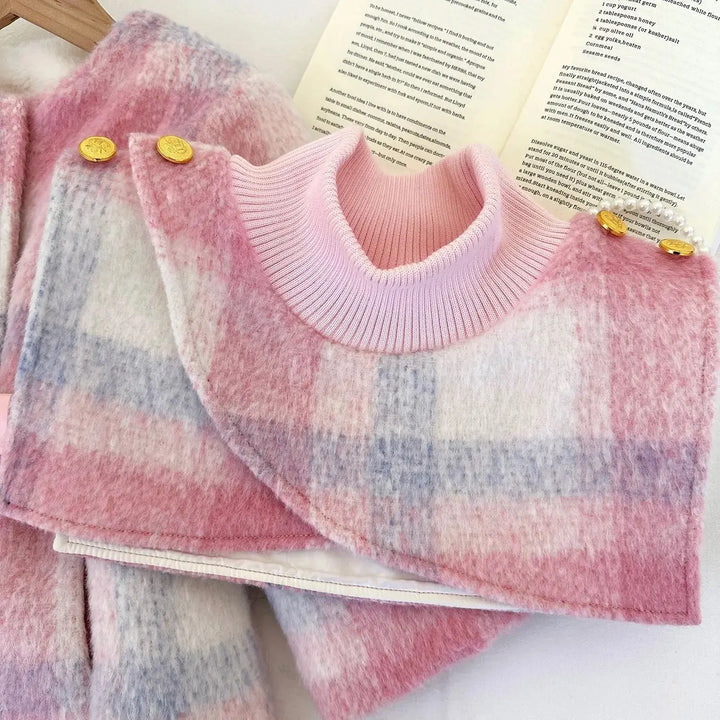 Girls Plaid Pink Coat With Belt TrendyKid