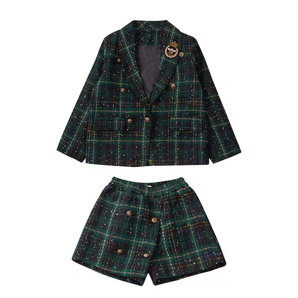 Girls Green Tweed Party Wear Set