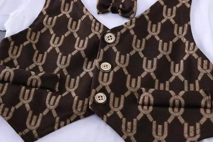Boys Elegant Monogram Brown Suit TrendyKid