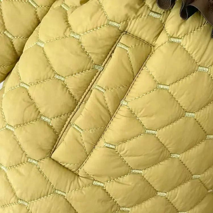 Girls Olive Quilted Winter Coat with Brown Ruffle Belt TrendyKid