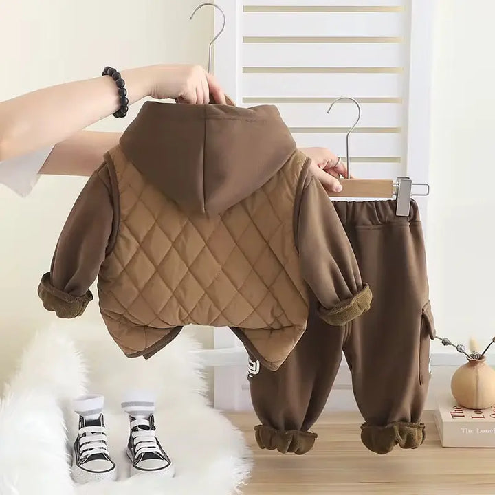 Boys Brown Quilted Vest And Jogger Set TrendyKid