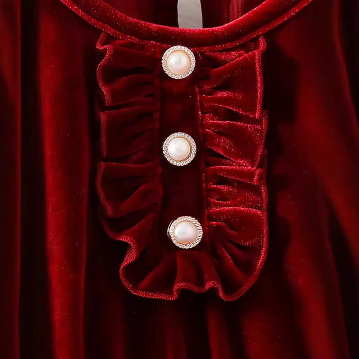 Girls Red Velvet-Pleated Dress TrendyKid