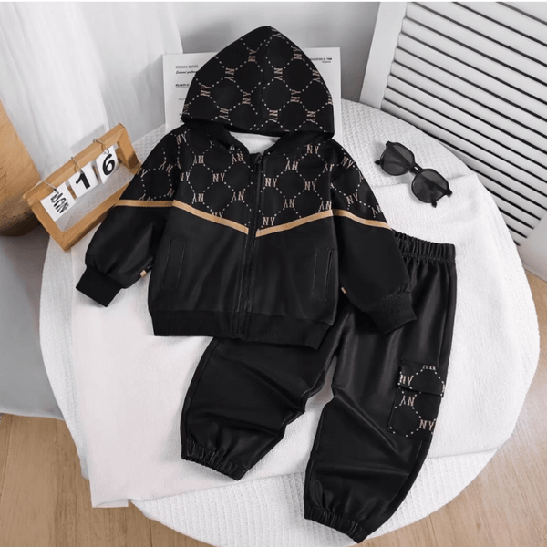 Boys NY Graphic Black Hoodie & Cargo Joggers TrendyKid