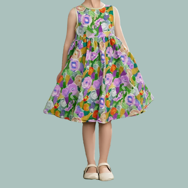Girls Printed Floral Bow Dress