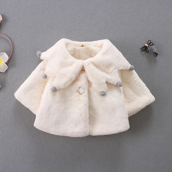 Girls White Short Designer Short Fur Coat