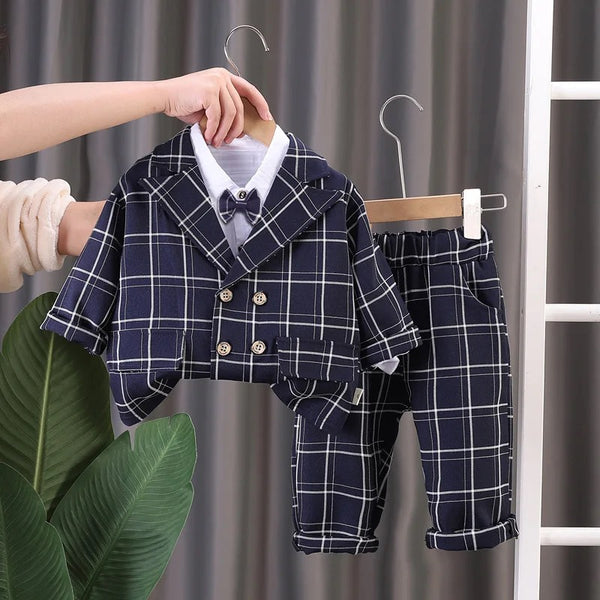 Boys Checkered 3 Pcs Formal Party Wear Suit
