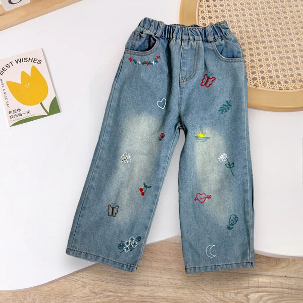 Girls Wide Fit Detailing Design Jeans