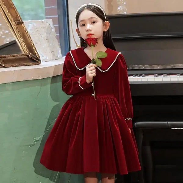 Girls Beautiful Red Velvet Party Dress