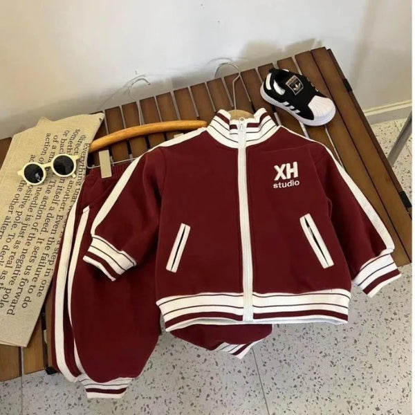 Boys Varsity Style Jacket Set with Striped Details joggers