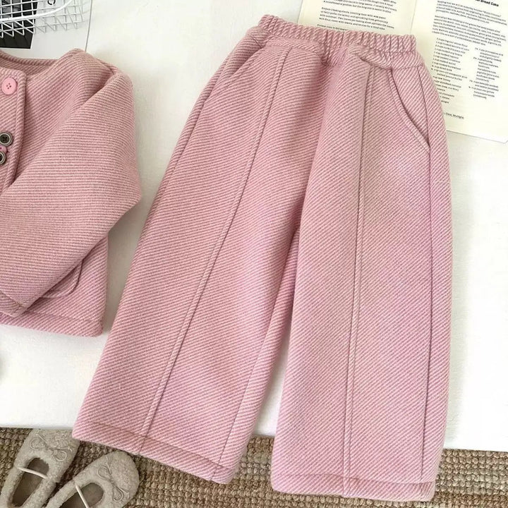 Toddler Girl's Pink Wool-Blend Coat and Wide-Leg Pants Set