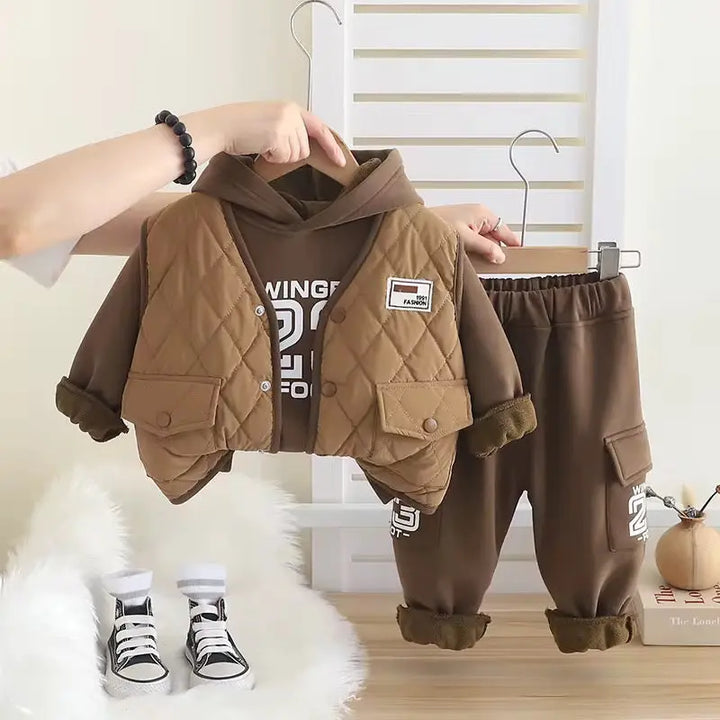Boys Brown Quilted Vest And Jogger Set TrendyKid