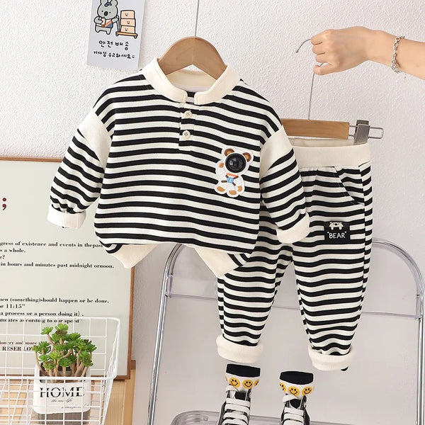 Boys Black And White Striped Tracksuit