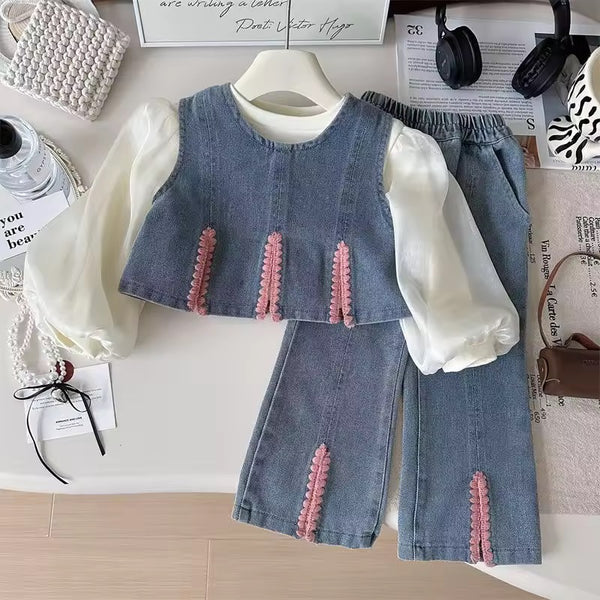 Girls 3 Pcs Denim Designer Set