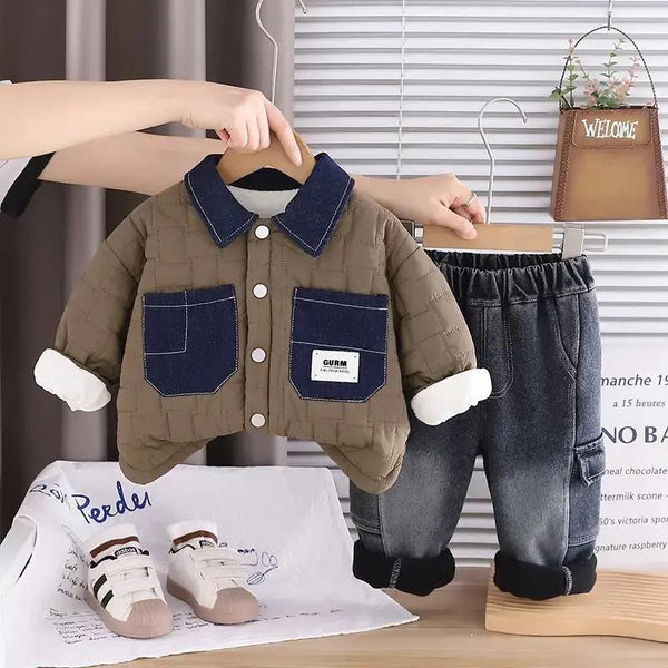 Boys Quilted Denim Patch Jacket & Winter Jeans Set TrendyKid