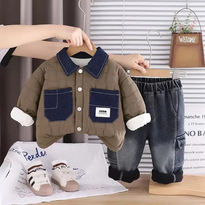 Boys Quilted Denim Patch Jacket & Winter Jeans Set TrendyKid