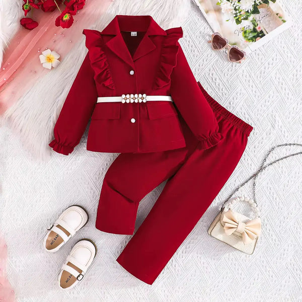 Girls Red Elegant Co-ord Set TrendyKid