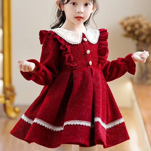 Girls Red Shimmer Party Dress