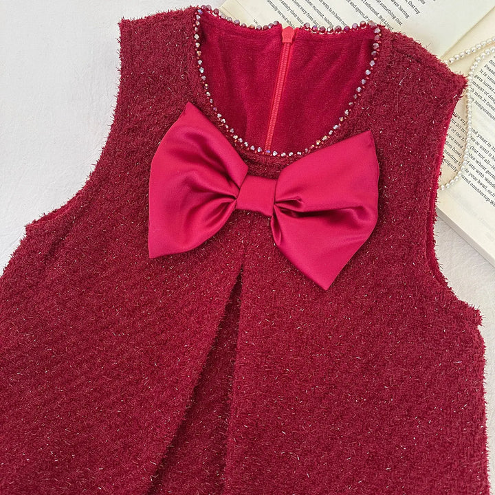 Girls Red Shimmer Dress With Ruffle Top TrendyKid