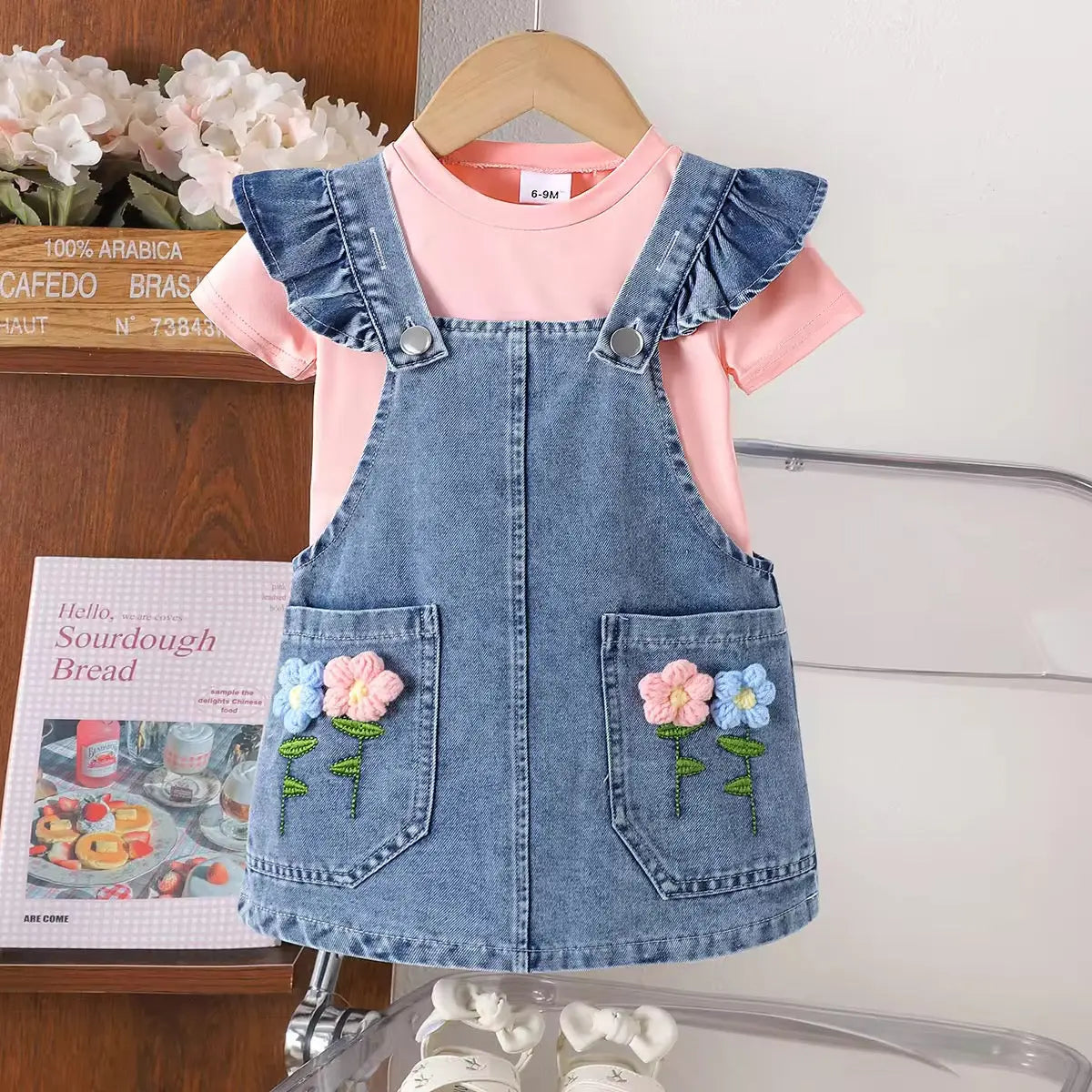 Girls Denim Dungaree Pcs Set