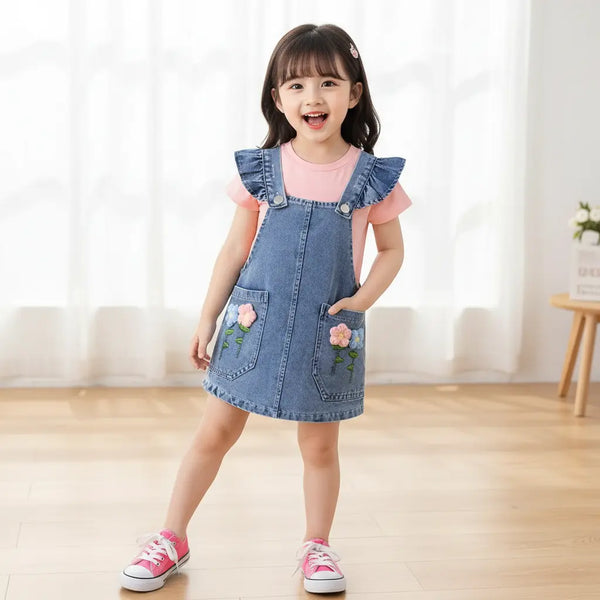 Girls Denim Dungaree 2 Pcs Set TrendyKid