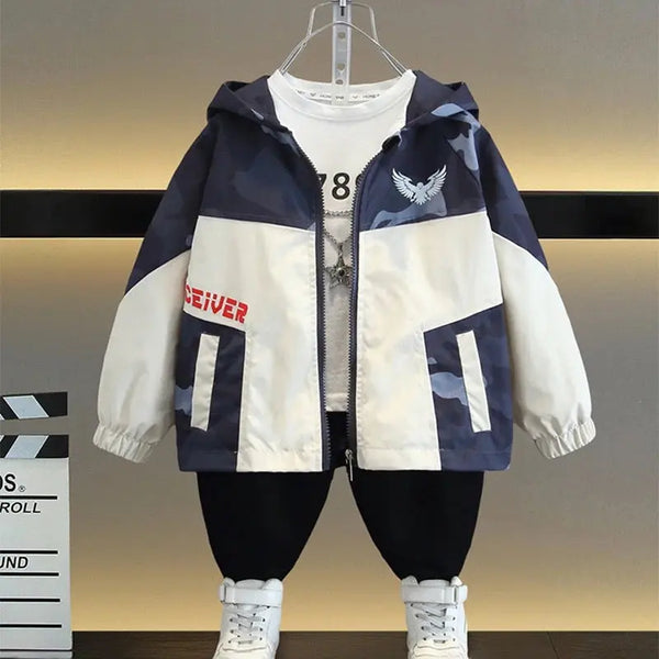 Boys Grey Color-Blocked Camouflage Jacket TrendyKid