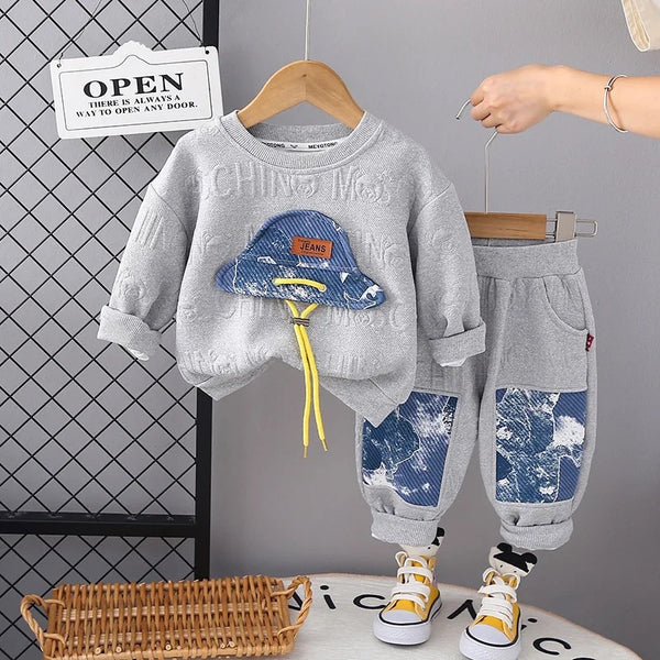 Boys Grey Solid Patchwork Tracksuit