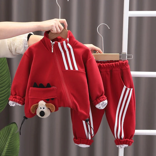 Boys Red Zipper Jogger Set