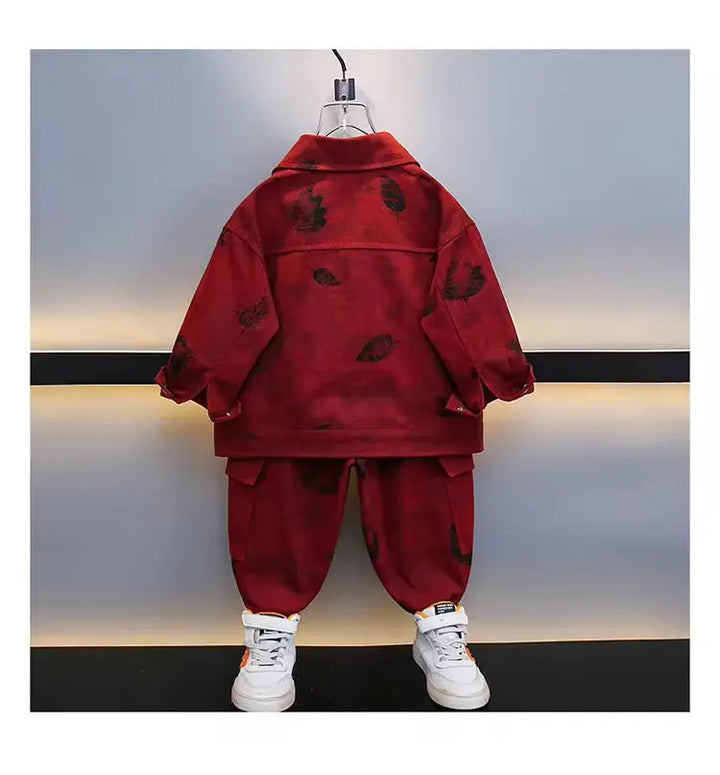Boys Red Denim-Style Jacket & Jogger Co-ord Set with White Tee TrendyKid