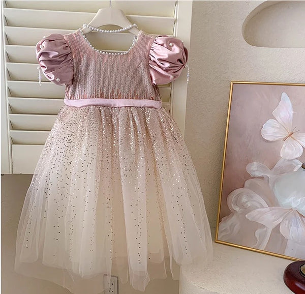 Girls Back Bow Shimmer Party Dress