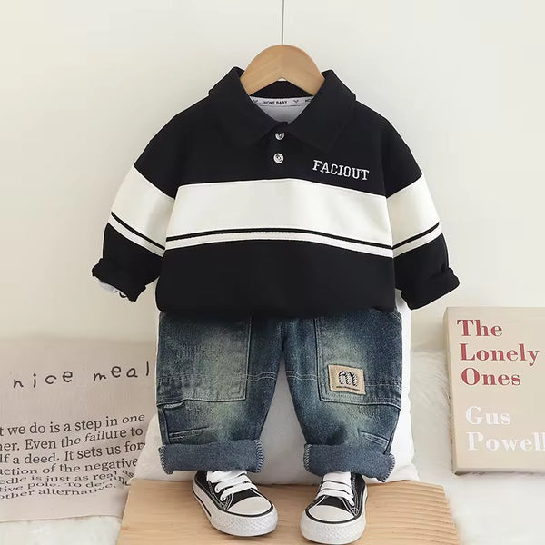 Boys Striped Polo T-shirt With Jeans