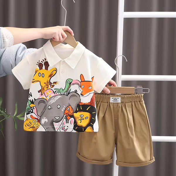 Boys Cartoon Printed T-Shirt With Shorts