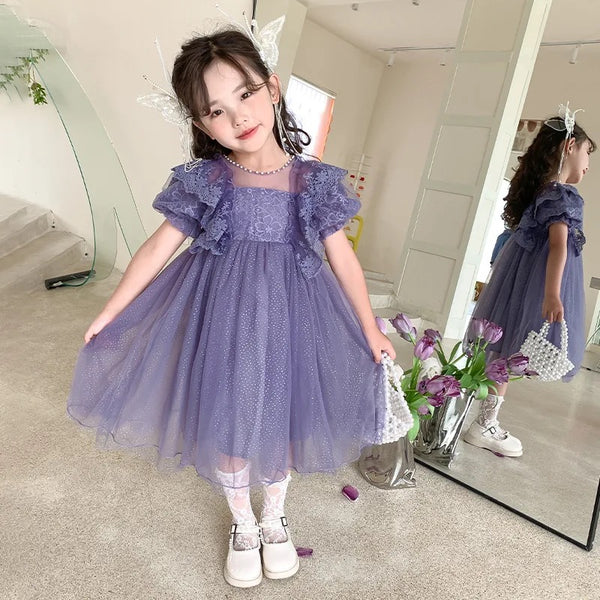 Girls Purple Lace Frill Dress