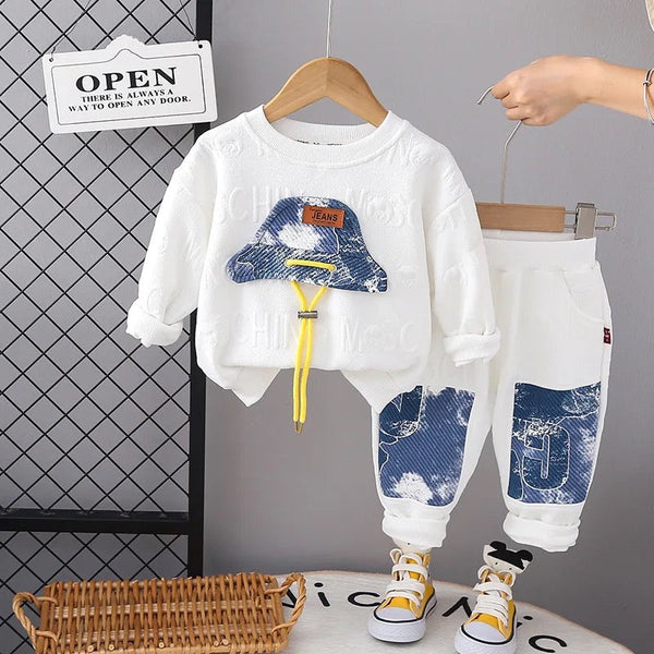 Boys White Solid Patchwork Tracksuit