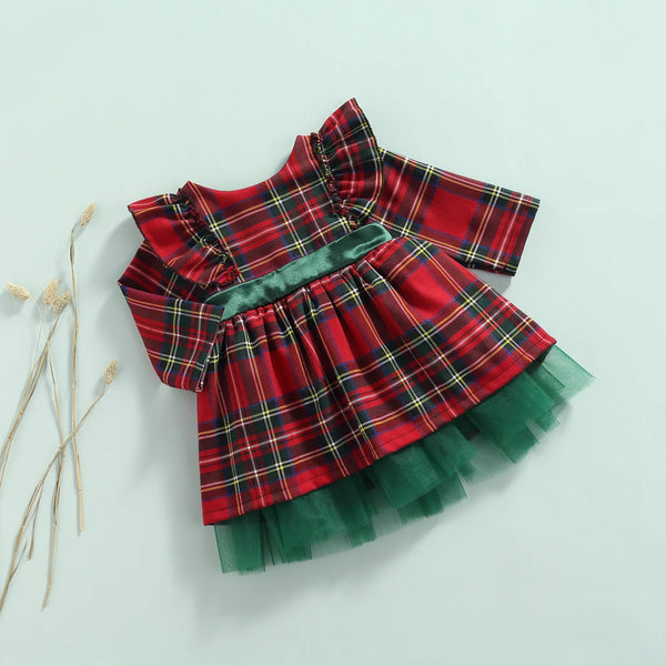 Girls Beautiful Plaid Bow Dress