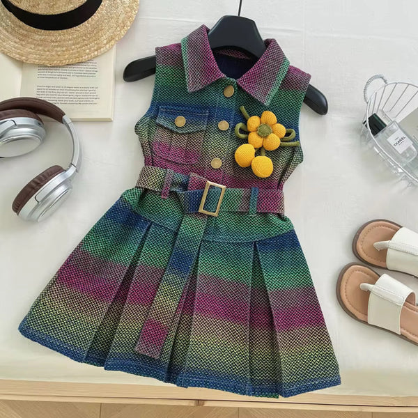 Girls Ombre Belted Denim Dress