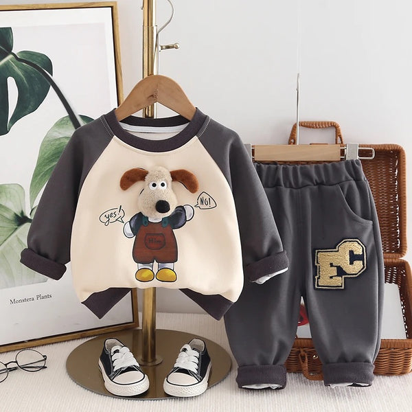 Boys Cartoon Dog Motif Sweatshirt And Jogger 2 Pcs Set