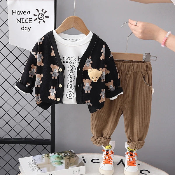 Boys Teddy Printed Jacket With T-shirt And Jogger 3 Pcs Set