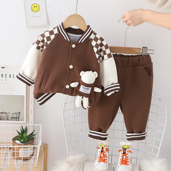 Boys Brown Teddy Jacket And Jogger 2 Pcs Set