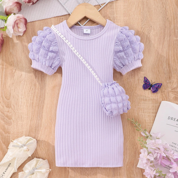 Girls Purple Dress With Bag