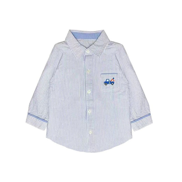 Boys Blue Striped Car Motif Full Sleeves Shirt